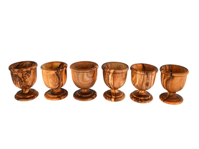 Curio, 6 egg cups, olive wood