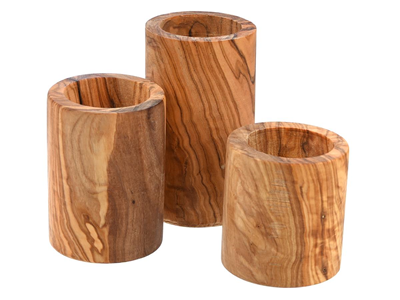 Curio, 3 CANDLE HOLDERS, olive wood