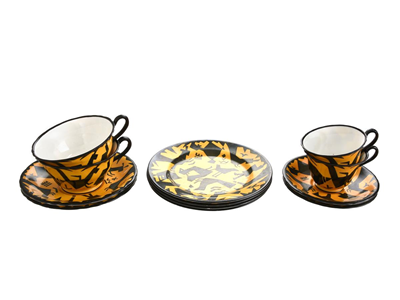 Ceramics, TABLE WARE, 2 coffe cups with dish