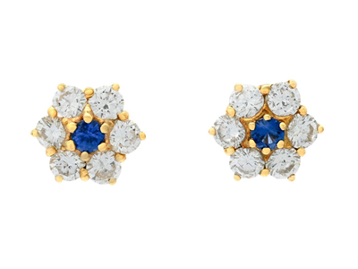 Jewellery, EARRINGS, 18K gold with 2 blue sapphires and brilliant cut diamonds 0,84 ct approx. W/SI-P