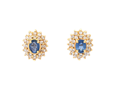 Jewellery, EARRINGS, 18K gold with oval sapphires and single cut diamonds approx. 0,50 ctw