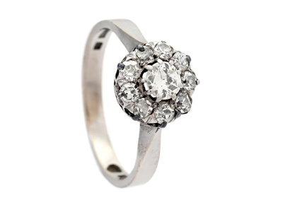 Jewellery, CLUSTER RING, 18K white gold