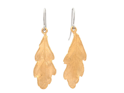 Jewellery, EARRINGS, gold-plated oak leaves