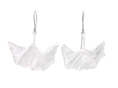 Jewellery, EARRINGS, silver-plated ginkgo leaf