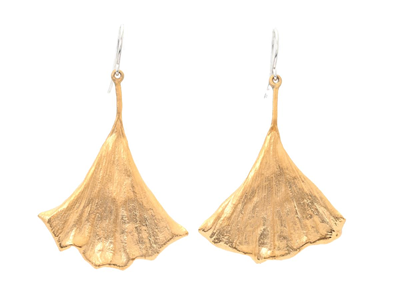 Jewellery, EARRINGS, gold-plated ginkgo leaf