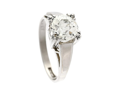 Jewellery, SOLITAIRE RING, 18K white gold old European cut diamond approx. 2,16 ct according to engraving