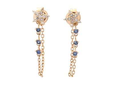 Jewellery, EARRINGS, 18K gold with 6 blue sapphires 0,12 ctw