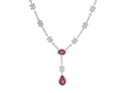 Jewellery, NECKLACE, 18K white gold with pink tourmaline 2,14+3,05 ctw