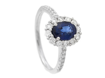 Jewellery, RING, 18K white gold with oval blue sapphire 1,26 ct