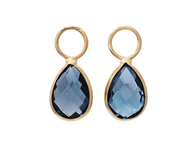 Jewellery, EARRINGS ATTACHMENTS, 18K gold with london blue topazes 12x8 mm