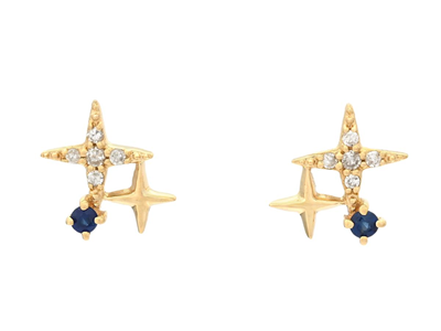 Jewellery, EARRINGS, 18K gold with blue sapphires 0,04 ctw