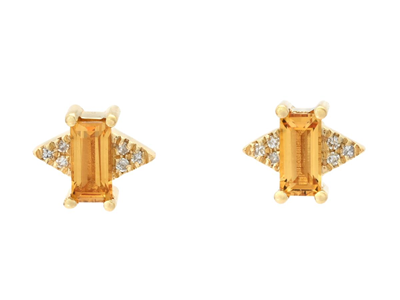Jewellery, EARRINGS, 18K gold with 2 citrines 0,42 ctw,12 items single cut diamonds 0,04 ctw