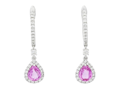 Jewellery, EARRINGS, 18K white gold with 2 pear shaped pink sapphires 1,33 ctw