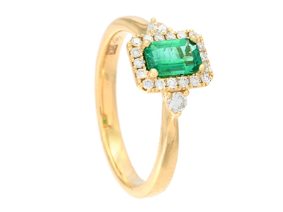 Jewellery, RING, 18K gold with emerald 0,46 ct