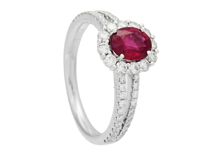 Jewellery, RING, 18K white gold with oval ruby 1,04 ct