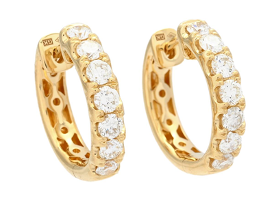 Jewellery, HOOP EARRINGS, 18K gold with 14 brilliant cut diamonds 0,89 ctw