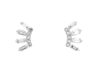 Jewellery, EARRINGS, 18K white gold with 6 trapeze cut diamonds 0,16 ctw