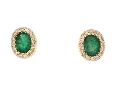 Jewellery, EARRINGS, 18K gold with oval emeralds 0,31 ctw