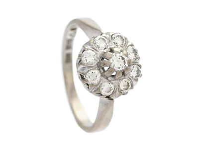 Jewellery, CLUSTER RING, 18K white gold