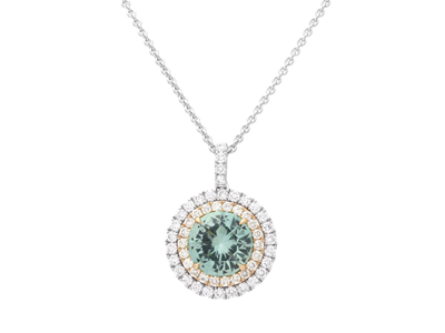 Jewellery, PENDANT/CHAIN, 18K white gold/gold with green tourmaline 1,46 ct