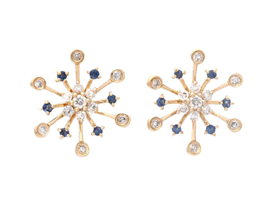 Jewellery, EARRINGS, 18K gold with blue sapphires 0,07 ctw