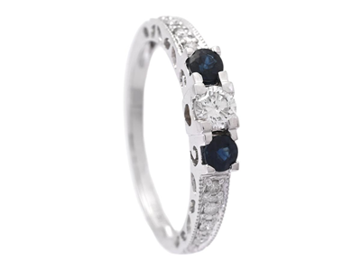 Jewellery, RING, 18K white gold with blue sapphires 0,27 ctw