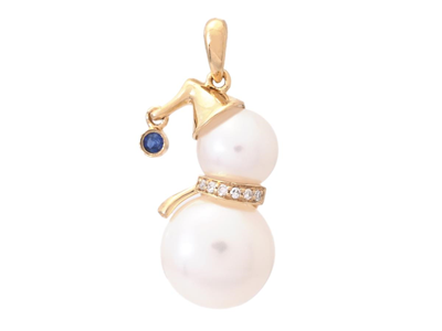 Jewellery, PEARL PENDANT, 18K gold 2 cultured freshwater pearls 6 and 9 mm blue sapphire 0,03 ct