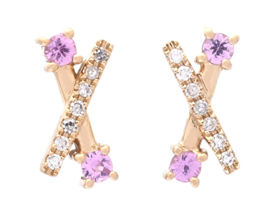 Jewellery, EARRINGS, 18K gold with pink sapphires 0,12 ctw