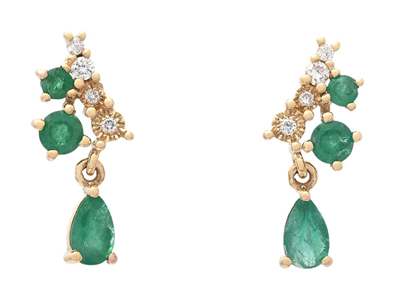 Jewellery, EARRINGS, 18K gold with 6 emeralds 0,76 ctw
