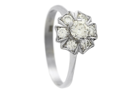 Jewellery, CLUSTER RING, 18K white gold