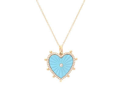 Jewellery, PENDANT/CHAIN,18K gold, heart with turquoise