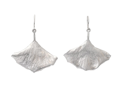 Jewellery, EARRINGS, platinum plated ginkgo leaf