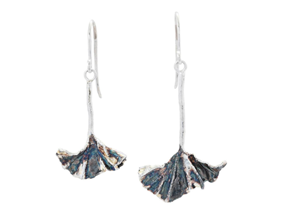 Jewellery, EARRINGS, silver-plated ginkgo leaf