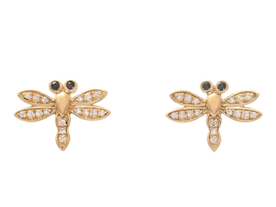 Jewellery, EARRINGS, 18K gold with 4 black brilliant cut diamonds 0,03 ctw