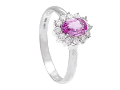 Jewellery, RING, 18K white gold with pink sapphire 0,84 ctw