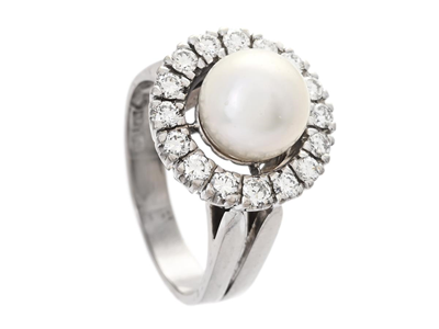 Jewellery, PEARL RING, 18K white gold