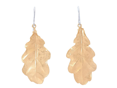 Jewellery, EARRINGS, gold-plated oak leaves
