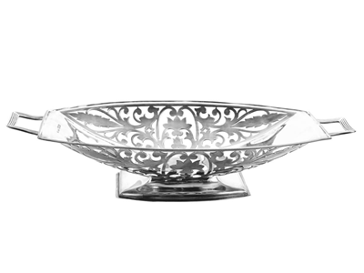 Silverware, DISH on stand, sterling silver with pierced brim