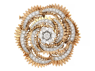 Jewellery, BROOCH, 18K gold/platinum
