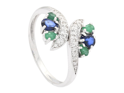 Jewellery, RING, 18K white gold with sapphires and emeralds
