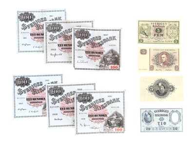 Coins, BANK-NOTES, 6 pcs 100 Kr 1947-1963 approx. 1? - 1