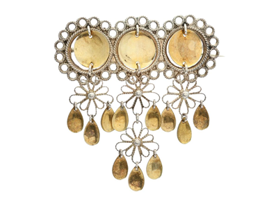 Jewellery, BROOCH, silver/förgyllt silver
