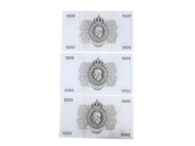 Coins, 3 BANK-NOTES, 1000 Kronor