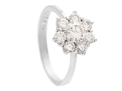 Jewellery, CLUSTER RING, 18K white gold