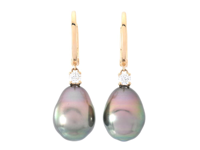 Jewellery, PEARL EARRINGS, 18K gold with drop shaped Tahitian pearls pearls 9,7 mm