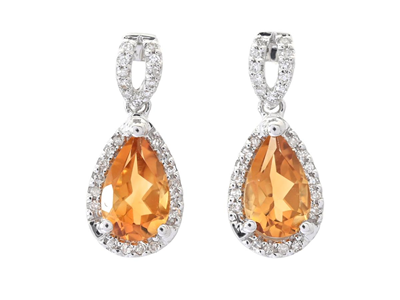 Jewellery, EARRINGS, 18K white gold with citrines 1,56 ctw single cut diamonds 0,15 ctw