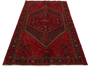 Carpets - HAMADAN, 128x223 cm. Handmade Persian carpet in wool in typical red color. The hexagon in the center is surrounded by a floral binding - View 2