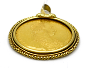 Lot, Pendant with coin similar items 23K with ring 14K Øca5cm somewhat skew Tot.23,7g, in auction: Pawn – Tuesday 10 November 2015