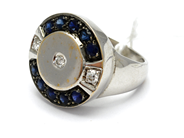 Jewellery - Ring white gold 18K 15,2g with blue stones and diamonds 3xca0,05ct Ø19 - View 2