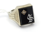 Jewellery, Ring white gold 14K 8,1g Ø19½ with stone and diamond 1xca0,01ct, in auction: Pawn – Tuesday 27 September 2016